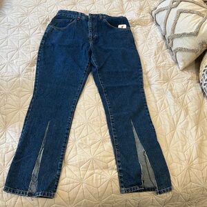 RAGGED NEW! High-Rise Vintage Dark Blue Women’s Jeans with Front Slits